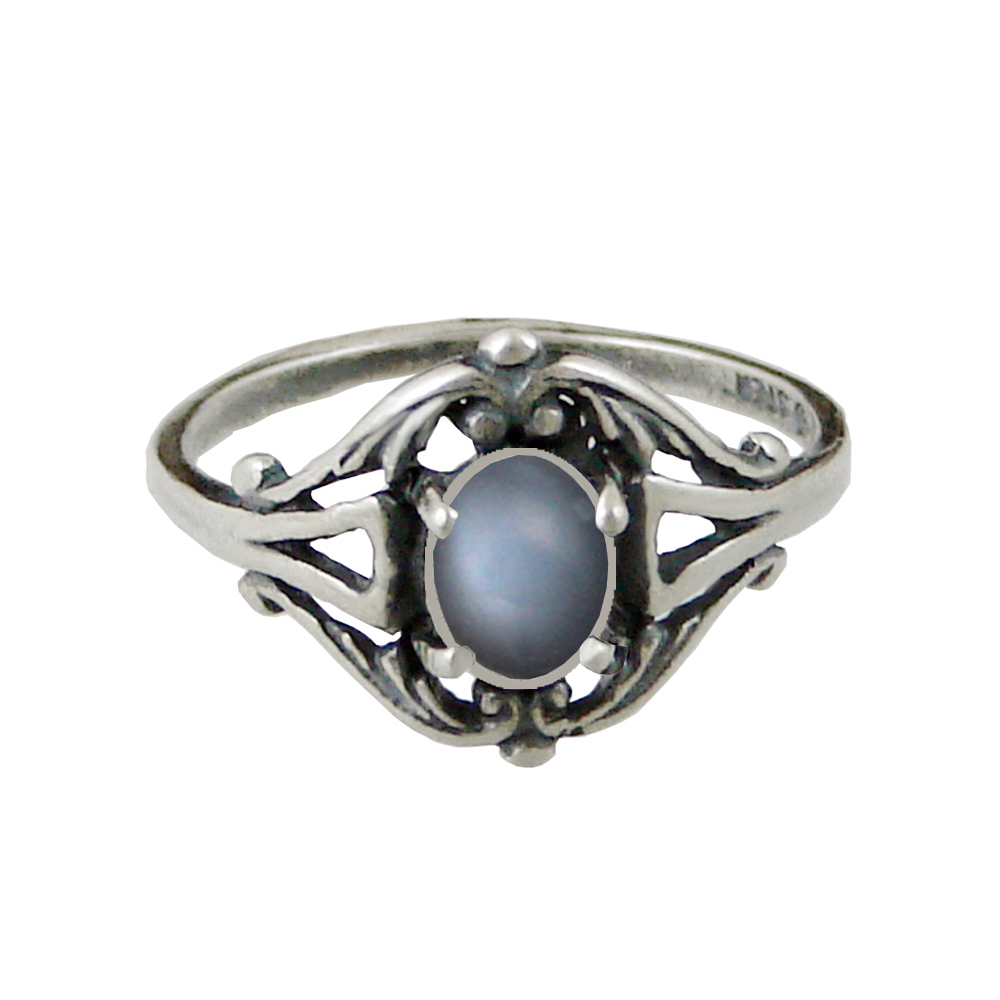 Sterling Silver Filigree Ring With Grey Moonstone Size 5